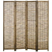 HOMCOM Hand Woven Room Divider, 4 Panel Folding Privacy Screen, Indoor Reed Partition Wall, 63"x67"x0.75", Brown(m-11)