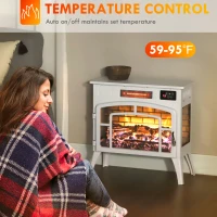 HOMCOM Electric Fireplace Stove, Infrared Fireplace Heater with Realistic Flame & Adjustable Temperature, 1500W, White(m-8)