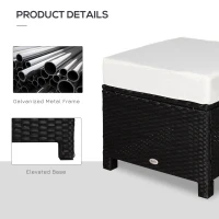 Outsunny 20" Patio Wicker Ottoman, Multipurpose Outdoor PE Rattan Footrest, Additional Seating, Side Table with Soft Cushion, Black, Cream White(m-6)