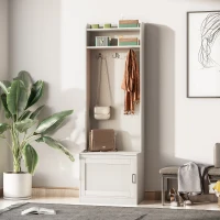 HOMCOM Narrow Hall Tree with Shoe Storage Bench, Rustic Entryway Bench with Coat Rack, Accent Coat Tree with Storage Shelves for Hallway, Mudroom, White Wood Grain(m-10)