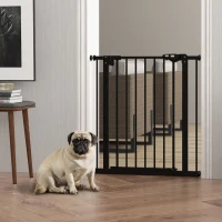PawHut 30 Inch Tall Pet Gate with Door Dog Gate and Barrier Indoor for Stairs, Pressure-Mounted Safety Gate, Black(m-8)