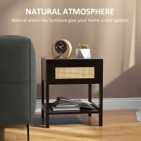 HOMCOM Modern Bedside Table, Accent Nightstand with Drawer and Open Shelf, Bed End Table for Bedroom, Living Room, Black(m-6)