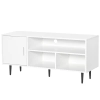 HOMCOM Modern TV Stand Cabinet for TVs up to 60 Inches with Storage Shelf, Cable Hole, Home Entertainment Unit Center, for Living Room Bedroom, White(m-11)