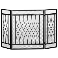 HOMCOM 3-Panel Folding Fireplace Screen, Metal Mesh Fire Spark Guard for Wood Burning, 49.5" x 31.5", Black(m-1)