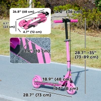 Qaba Scooter for Kids Ages 3-8 with Light Up Wheels, Adjustable Handlebar, Rear Brake & Handbrake for Girls and Boys, Pink(m-3)