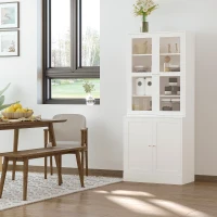 HOMCOM Bookcase Storage Cabinet with Doors, Modern Tall Bookshelf with 2 Adjustable Shelves, Display Unit for Study, Living Room, Home Office, White(m-7)
