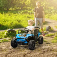 Qaba 12V Ride On Truck, Battery Powered Electric Car for Kids w/ Remote Control, 4-Wheel Suspension & LED Lights, Blue(m-2)