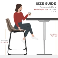 HOMCOM Counter Height Bar Stools Set of 2, Vintage PU Leather Bar Chairs, Kitchen Stools w/ Footrest for Home Bar, Brown(m-6)