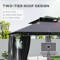 Outsunny 10' x 13' Outdoor Gazebo with Curtains and Solar-Powered LED Lights, Double Roof Patio Gazebo Canopy Shelter(m-5)