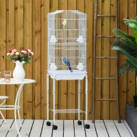 PawHut 62" Rolling Bird Cage Cockatoo House Play Top Finch Pet Supply with Storage Shelf, Wheels - White(m-1)