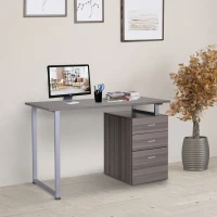 HOMCOM 47" Computer Desk Writing Table Workstation with Multi-Use Reversible File Drawers Metal Frame Home Office Furniture, Dark Wood Grain(m-8)