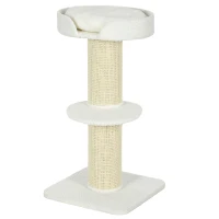 PawHut Cat Tree Kitty Tower with Sisal Mat Scratching Post, Cat Bed, Cushion, Perch, 18" x 18" x 36", Cream White(m-2)