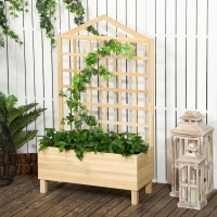 Outsunny Distressed Wood Planter Box with Trellis, Raised Garden Bed for Outdoor Plants Flowers Herbs, Natural