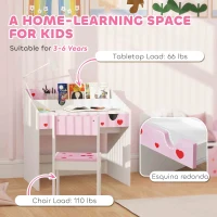 Qaba Kids Study Desk with Storage, Kids Desk and Chair Set for Bedroom & Study Room, Aged 3-6 Years, Pink(m-7)