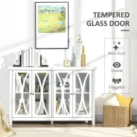 HOMCOM Sideboard, Buffet Cabinet with 4 Tempered Glass Doors, Arc Pattern and Adjustable Storage Shelf, Credenza, White(m-6)