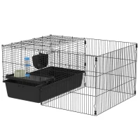 PawHut 33" Small Animal Cage with Playpen, Bunny Hutch Indoor for Guinea Pigs Hedgehogs with Accessories, Water Bottle, Food Dish, Feeding Trough(m-1)