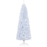 HOMCOM 6FT Pencil Christmas Tree, Artificial Christmas Tree with Automatic Open for Home Party, White(m-2)