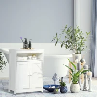 HOMCOM Accent Cabinet, Wood Free Standing Storage Organizer with Double Doors and Adjustable Shelf for Living Room, Kitchen, White(m-8)