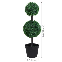 Outsunny 2 Ball Topiary Tree in Pot for Home Decor, Artificial Plant for Home Office, Living Room Decor, Dark Green(m-3)