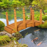 Outsunny 4FT Wooden Garden Bridge Arc Footbridge with Hemp Rope Railings & Solid Fir Construction, Orange(m-8)