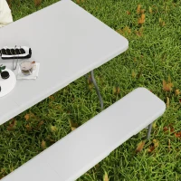 Outsunny 6FT 3-Piece Portable Outdoor Camping Table Bench Set with Carrying Handles, Folding Picnic Table with 2 Benches, White(m-9)