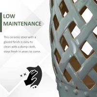 Outsunny 13" x 18" Ceramic Garden Stool with Woven Lattice Design & Glazed Strong Materials Decorative Outdoor Stool, Green(m-6)