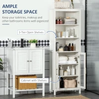 kleankin Tall Bathroom Storage Cabinet with 3 Tier Shelf, Glass Door Cabinet, Freestanding Linen Tower with Adjustable Shelves, Antique White(m-4)