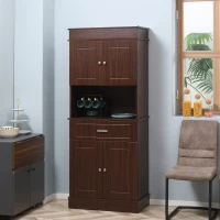 HOMCOM 72" Kitchen Buffet with Hutch, Freestanding Pantry Cabinet with Utility Drawer, 2 Door Cabinets, Adjustable Shelves and Countertop, Brown(m-10)
