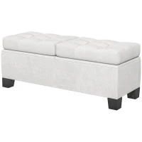 HOMCOM 46" Storage Ottoman Bench, Upholstered End of Bed Bench with Steel Frame, Button Tufted Storage Bench with Safety Hinges for Living Room, Entryway, Bedroom, Cream(m-1)