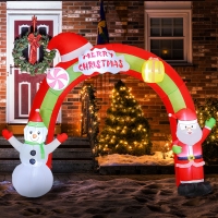 Outsunny 10FT Christmas Inflatable Archway, Outdoor Xmas Blow Up Santa Claus and Snowman Arch with Built-in LED Lights for Yard