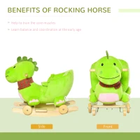 Qaba Baby Rocking horse Kids Interactive 2-in-1 Plush Ride-On Toys Stroller Rocking Dinosaur with Wheels and Nursery Song(m-5)