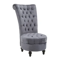 HOMCOM Retro High Back Armless Royal Accent Chair Fabric Upholstered Tufted Seat for Living Room, Dining Room and Bedroom, Grey(m-11)