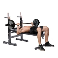 Soozier Adjustable Weight Bench With Barbell Rack, Folding Strength Training Lifting Home Gym, Leather Padded Workout Stand(m-8)