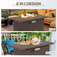 Outsunny 42 Inch Outdoor Propane Gas Fire Pit Table, 50,000 BTU Auto-Ignition Rectangular Gas Firepit with Slat Tabletop, Lid, Lava Rocks, Rain Cover, CSA Certification, Brown(m-4)