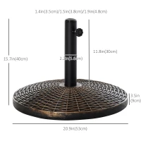 Outsunny 55 lbs Round Cement Patio Umbrella Base 21" Heavy Duty HDPE Parasol Umbrella Stand Holder with Rattan Design for Patio, Outdoor, Backyard, Bronze(m-3)