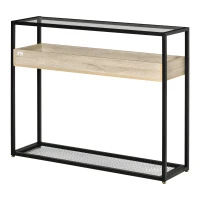 HOMCOM Industrial Narrow Console Table, Sofa Table, Entryway Table with Storage Shelf, Tempered Glass Top and Steel Frame for Living Room(m-11)