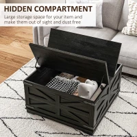 HOMCOM Farmhouse Coffee Table, Square Center Table with Flip-top Lids, Hidden Storage Compartment, Distressed Black(m-4)