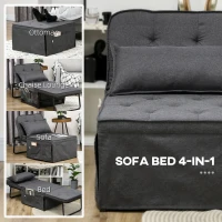 HOMCOM Ottoman Sofa Bed, 4 in 1 Multi-Function Button Tufted Folding Sleeper Chair Bed with Adjustable Backrest, Pillow, Side Pocket for Home Office, Bedroom, Living Room, Charcoal Gray(m-4)