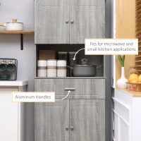HOMCOM 72" Kitchen Buffet with Hutch, Freestanding Pantry Cabinet with Utility Drawer, 2 Door Cabinets, Adjustable Shelves and Countertop, Gray Wood Grain(m-6)