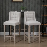 HOMCOM Modern Bar Stools, Tufted Upholstered Barstools, Pub Chairs with Back, Rubber Wood Legs for Kitchen, Dinning Room, Set of 2, Beige(m-10)