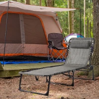 Outsunny Outdoor Folding Chaise Lounge, Reclining Lounge Chair with Adjustable Backrest and Removable Pillow, Mixed Grey(m-8)