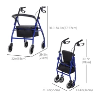 HOMCOM Folding Aluminum Rollator Walker with Adjustable Handle Height, Cushioned Flip Up Seat and Convenient Storage Bag, Rolling Wheels with 2 Barker, Blue(m-3)