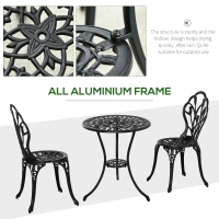 Outsunny 3PCs Patio Bistro Set, Outdoor Cast Aluminum Garden Table and Chairs with Umbrella Hole for Balcony, Black(m-5)