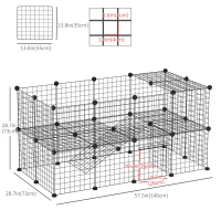 PawHut 40 Pcs Small Animal Cage Bunny Hutch Portable Metal Wire with Ramps for Kitten Chinchilla, Black(m-3)