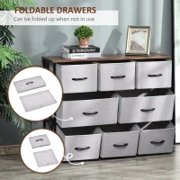 HOMCOM Dresser for Bedroom with 8 Drawers, 3-Tier Fabric Chest of Drawers, Tall Dresser Storage Tower with Steel Frame and Wooden Top for Closets, Nursery Room, Grey(m-5)