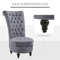 HOMCOM Retro High Back Armless Royal Accent Chair Fabric Upholstered Tufted Seat for Living Room, Dining Room and Bedroom, Grey(m-4)