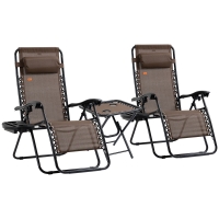 Outsunny Zero Gravity Chair Set with Side Table, Folding Reclining Chair with Cupholders & Pillows, Adjustable Lounge Chairs for Pool, Backyard, Lawn, Beach, Brown