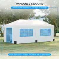Outsunny 10' x 19.5' Pop Up Canopy Tent Height Adjustable Event Shelter w/ Sidewalls, Leg Weight Bags, Wheeled Carry Bag, White(m-7)