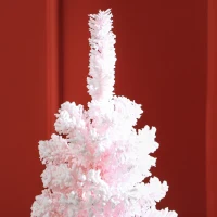 HOMCOM 5ft Flocked Christmas Tree, Pencil Christmas Tree with Realistic Branch Tips, Folding Metal Stand, Pink(m-9)