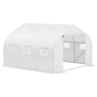 Outsunny 11.5' x 10' x 6.5' Outdoor Walk-in Greenhouse, Tunnel Green House with Roll-up Windows, Zippered Door, PE Cover, Heavy Duty Steel Frame, White(m-1)